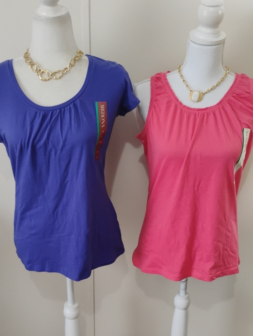 New Merona Purple Short Sleeve Scoop Neck Top & Pink Sleeveless Tank Duo Cotton